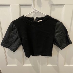 Black Crop Top with Quilted Leather Arm Detail